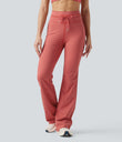 High Waisted Drawstring Stripe Flare Yoga Pants with Pockets - Sunset Coral