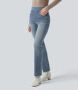 Halara Flex™ High Waisted Pockets Washed Casual Bootcut Jeans - Sunset Blue Denim