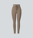 High Waisted Drawstring Striped Yoga Leggings with Pockets - Cedar Brown