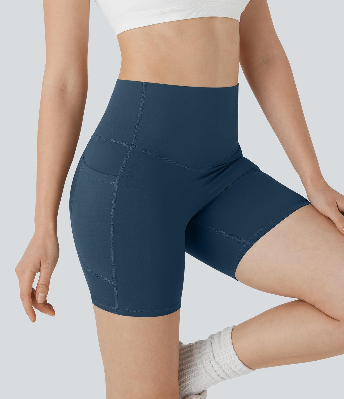 Halara UltraSculpt™ High Waisted Butt Lifting Tummy Control Pocket Shaping Training Biker Shorts 5'' - Majolica Blue