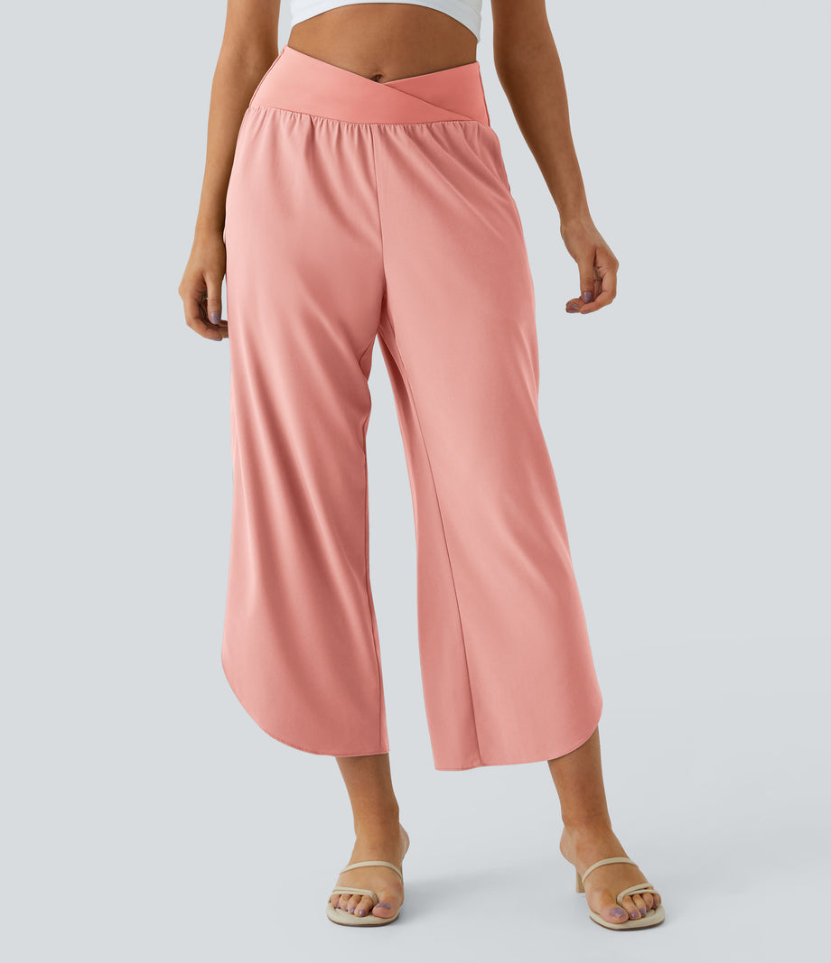 Breezeful™ High Waisted Crossover Quick Dry Resort Pants with Pockets - Blossom