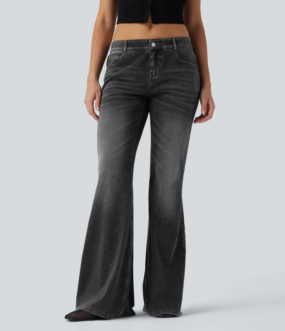 Halara Flex™ Low Rise Flare Washed Casual Jeans with Pockets - Phantom Denim