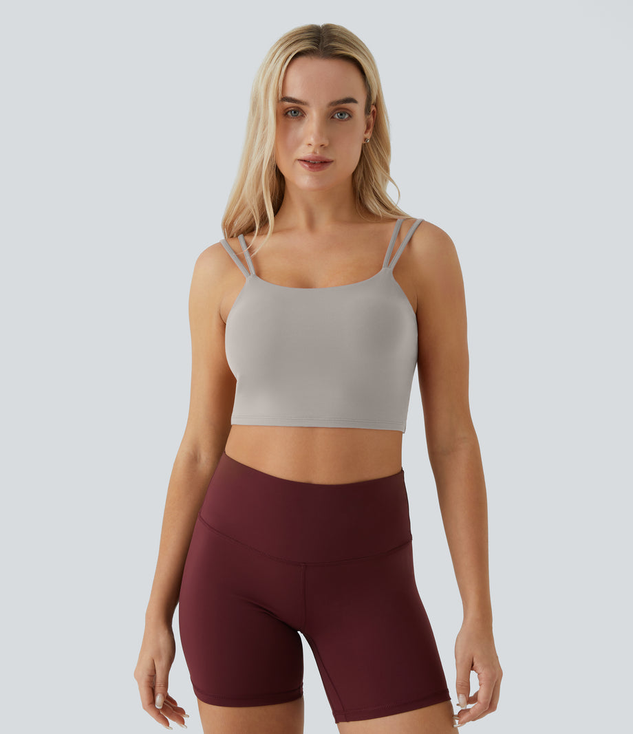 Double Straps Cropped Yoga Tank Top - Ghost Gray