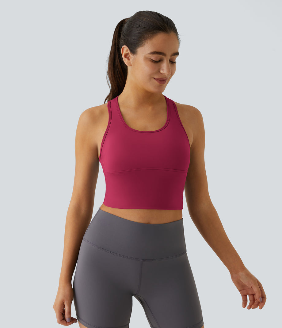 SoftlyZero™ Plush U Neck Racerback Cut Out Cropped Yoga Tank Top - Cherries Jubilee