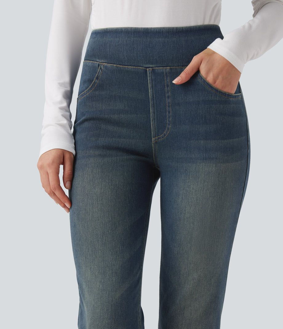 Halara Flex™ High Waisted Pockets Washed Casual Bootcut Jeans - Blue Surf Denim