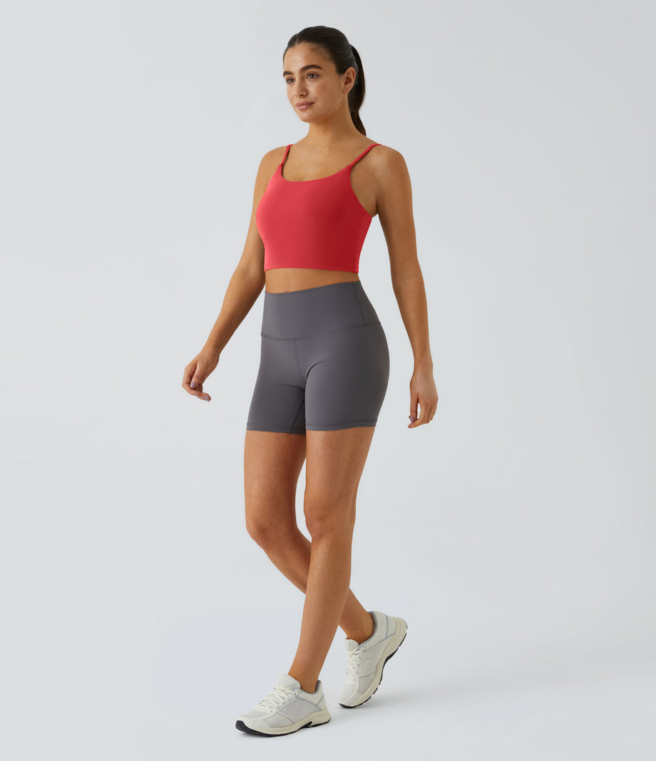 Basic Padded Workout Cropped Low Support Tank Top A-D Cups - Poinsettia