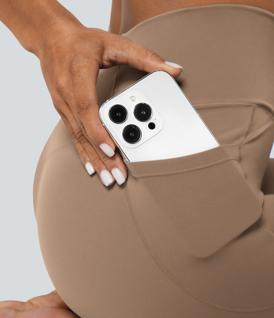 SoftlyZero™ Crossover Pocket Plain Leggings-UPF50+ - Burro