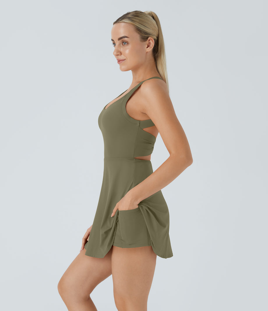 Backless Twisted Active Dress - Withered Green
