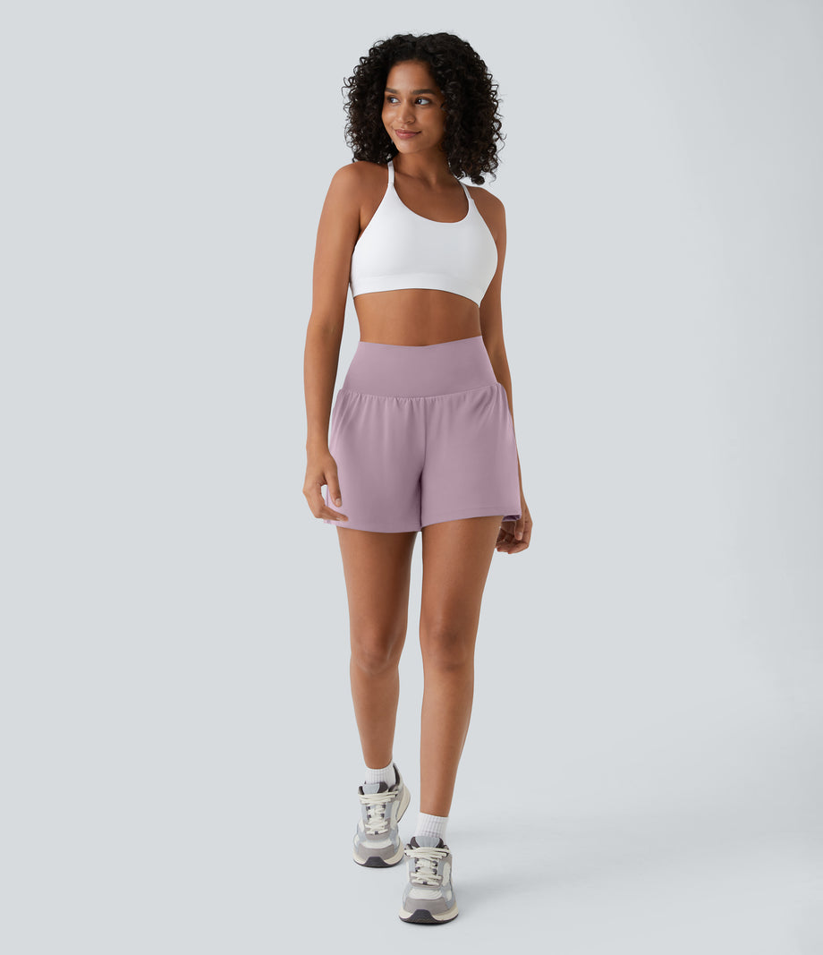 SoftlyZero™ Airy Super High Waisted 2-in-1  Cool Touch Yoga Shorts 5'' with Pockets-Longer Length - Pink Purple