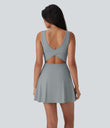 SoftlyZero™ Airy U Neck 2-in-1 Pocket Mini Cool Touch Dance Active Dress-Easy Peezy - Quarry