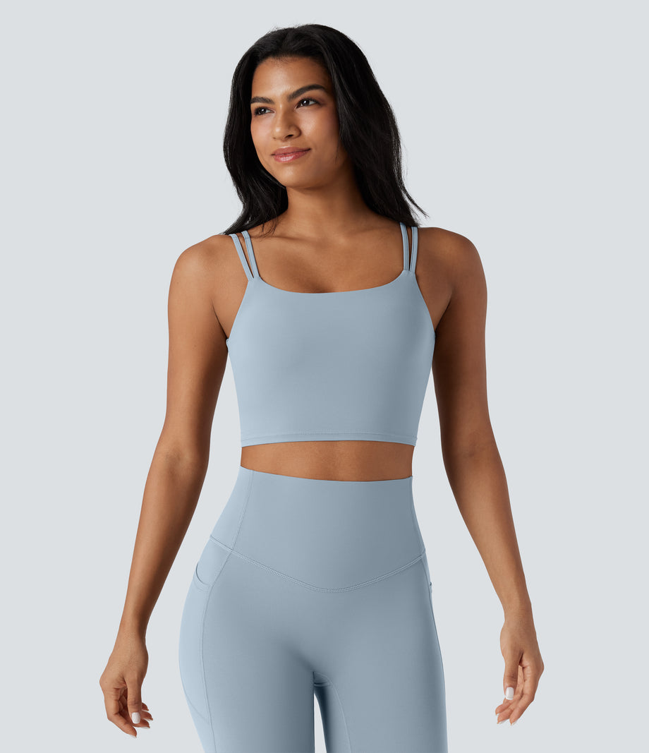 Halara UltraSculpt™ Double Straps Twisted Backless Cropped Yoga Tank Top - Baby Blue