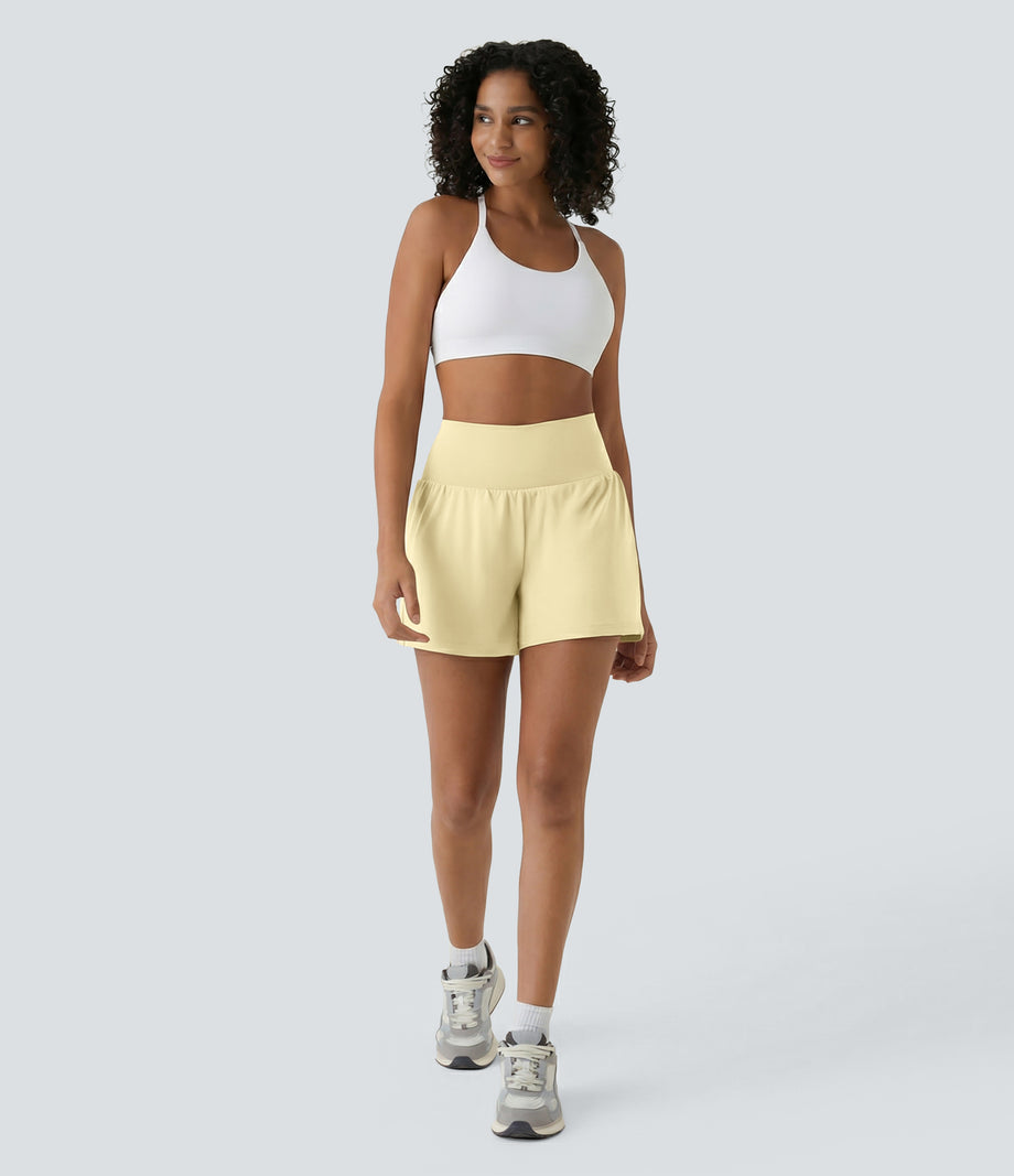 SoftlyZero™ Airy Super High Waisted 2-in-1  Cool Touch Yoga Shorts 5'' with Pockets-Longer Length - Pear Sorbet