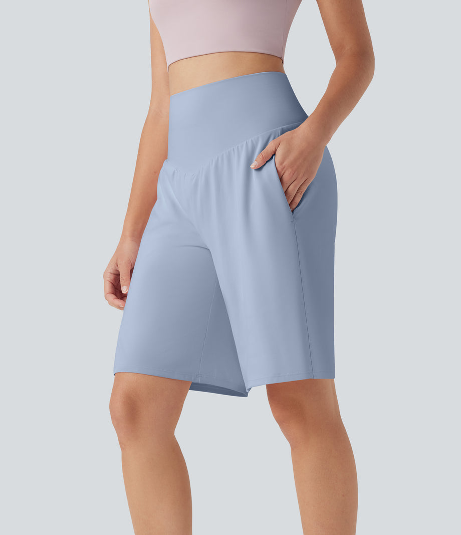 SoftlyZero™ Airy High Waisted Pockets Cool Touch Yoga Bermuda Shorts - Skyway
