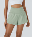 SoftlyZero™ Airy Super High Waisted 2-in-1 Cool Touch Yoga Shorts with Pockets - Light Bean Green