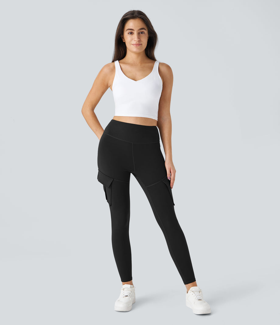 DayStretch High Waisted Cargo Pocket Skinny Yoga Leggings - Black