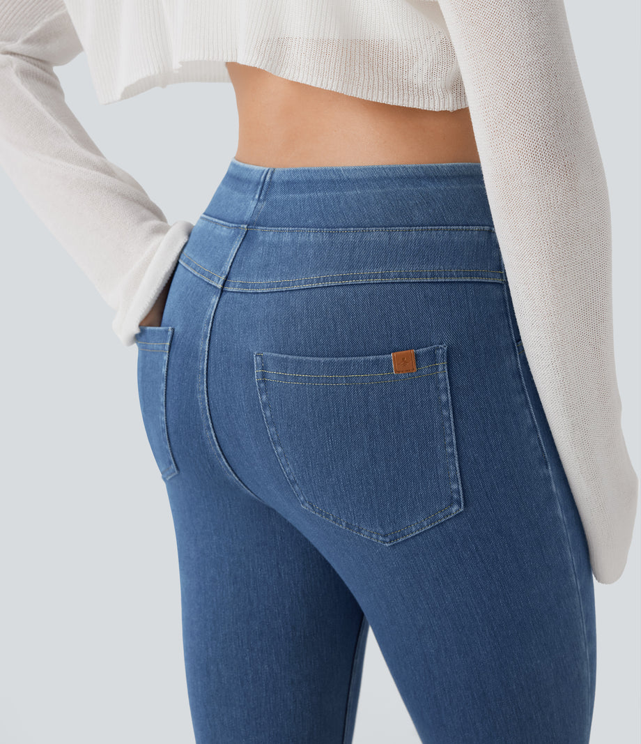 Halara Flex™ High Waisted Pocket Denim Capri Casual Leggings - Denim Dark Blue