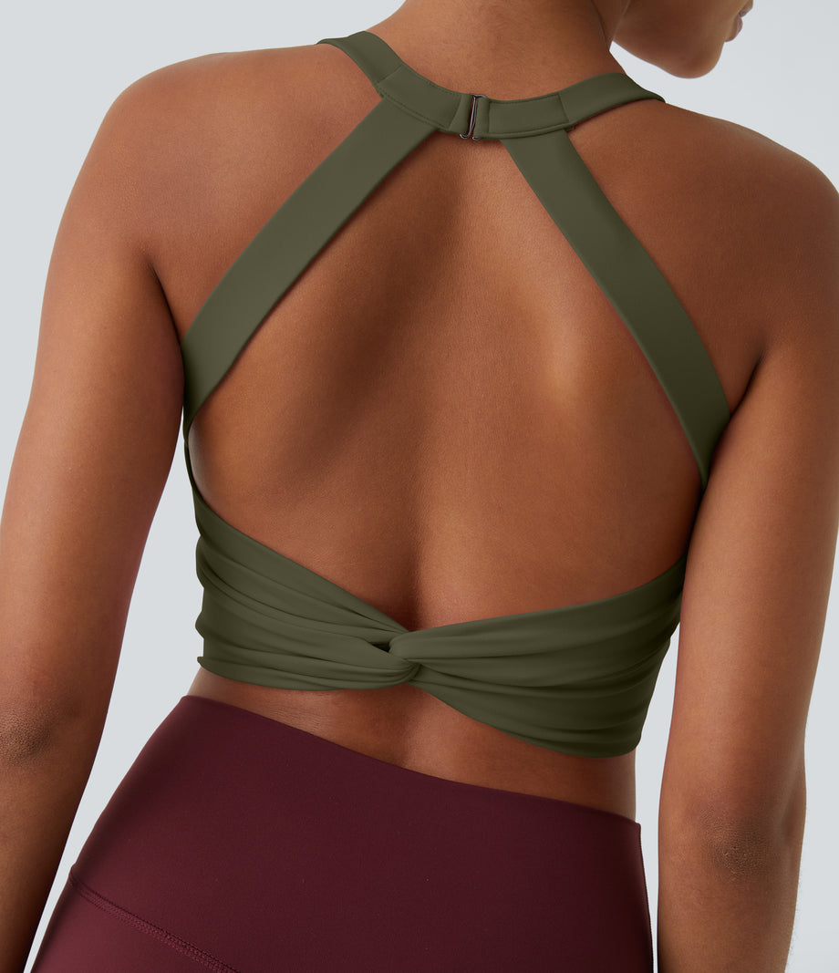 SoftlyZero™ Plush Cut Out Cropped Yoga Tank Top - Grass Grey Green