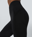OneForm Seamless Flow High Waisted Ruched 7/8 Yoga Leggings - Black