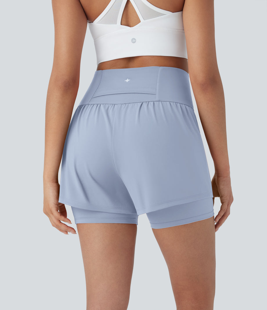 SoftlyZero™ Airy Super High Waisted 2-in-1 Cool Touch Yoga Shorts 5'' with Pockets - Skyway