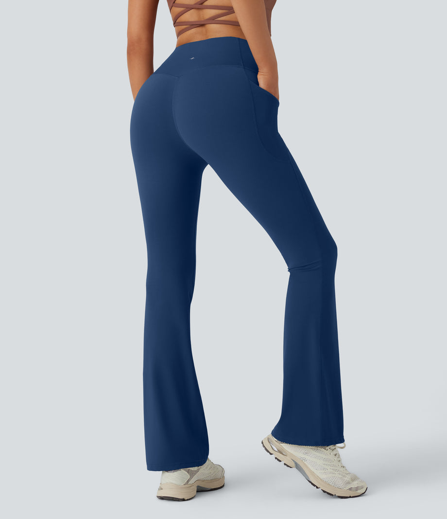 Halara UltraSculpt™ High Waisted Tummy Control Pocket Shaping Yoga Bootcut Leggings - Navy Peony