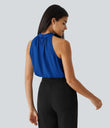 Keyhole Back Halter Sleeveless Curved Hem Work Blouse - Surf the Web