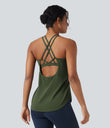 Halara UltraSculpt™ Round Neck Crisscross Back Running Tank Tops DD-F Cups - Deep Woodland Green
