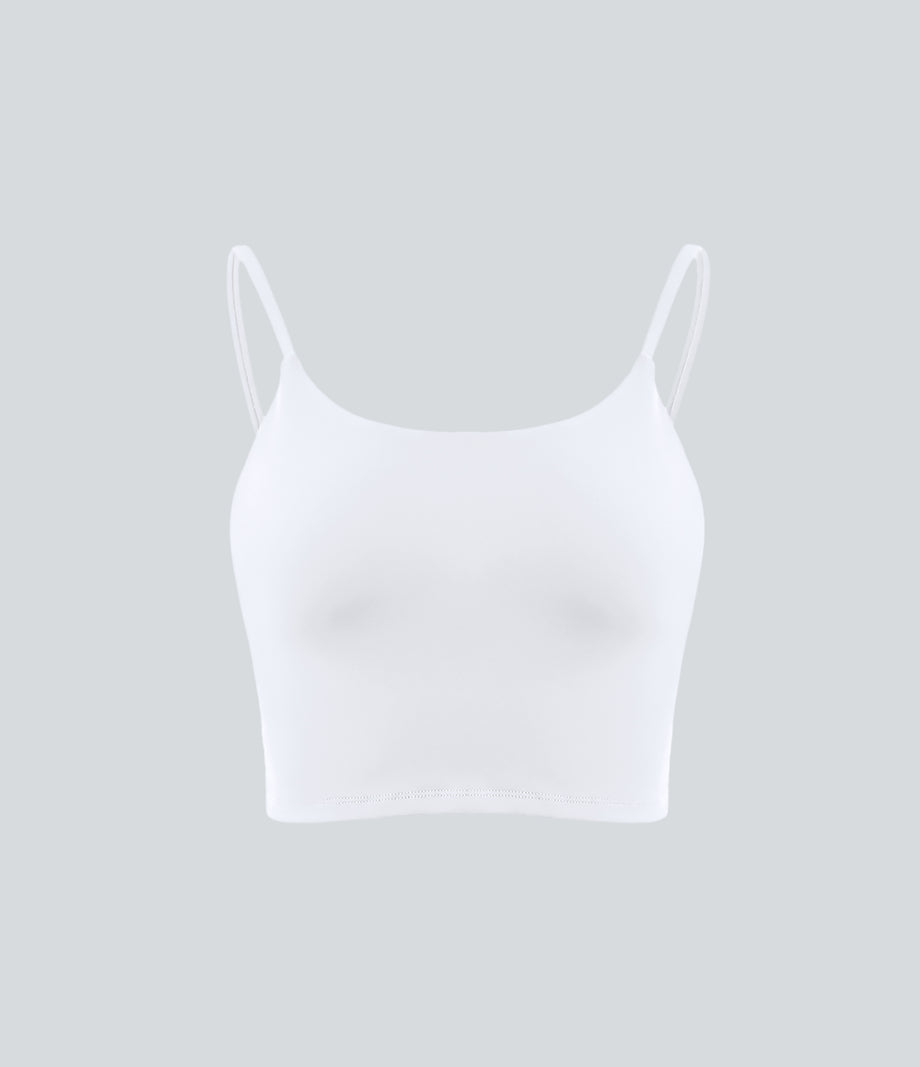 Basic Padded Workout Cropped Low Support Tank Top A-D Cups - White