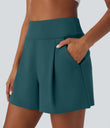 DayStretch High Waisted Work Baggy Shorts 4'' with Pockets - Atlantic Deep