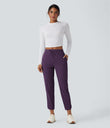 Mid Rise Drawstring Curved Hem Quick Dry Golf Tapered Pants with Pockets-UPF40+ - Blackberry Cordial