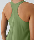 Breezeful™ Backless Racerback Side Pocket High Low Flowy Midi Quick Dry Casual Dress - Hot Wasabi - Green