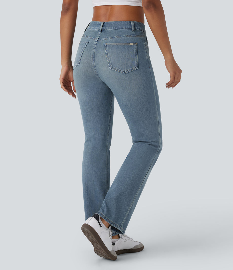 Halara Flex™ High Waisted Pockets Washed Casual Bootcut Jeans - Cedar Blue Denim