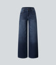 Halara Flex™ Low Rise Zipper Pockets Washed Baggy Wide Leg Casual Jeans - Distressed Denim Dark Blue