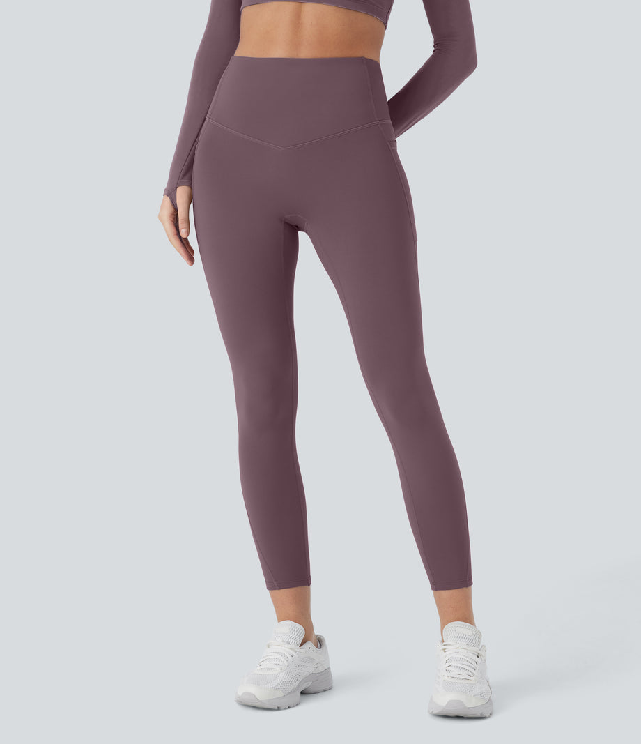 SoftlyZero™ Plush Thermal High Waisted Tummy Control Pocket Workout Leggings - Dark Plum
