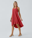 Breezeful™ Backless Racerback Side Pocket High Low Flowy Midi Quick Dry Casual Dress - Pompeian Red