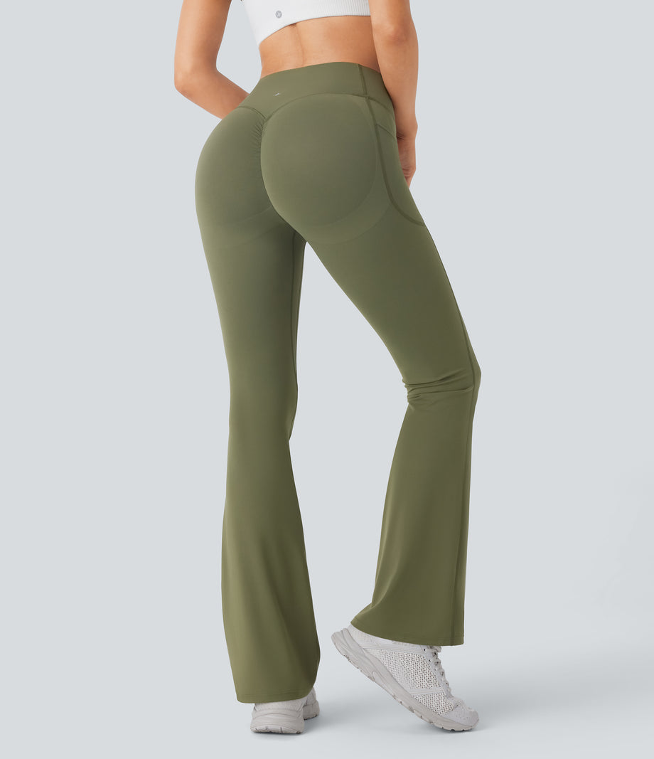 Halara UltraSculpt™ High Waisted Scrunch Butt Lifting Tummy Control Pocket Shaping Yoga Bootcut Leggings - Grass Grey Green