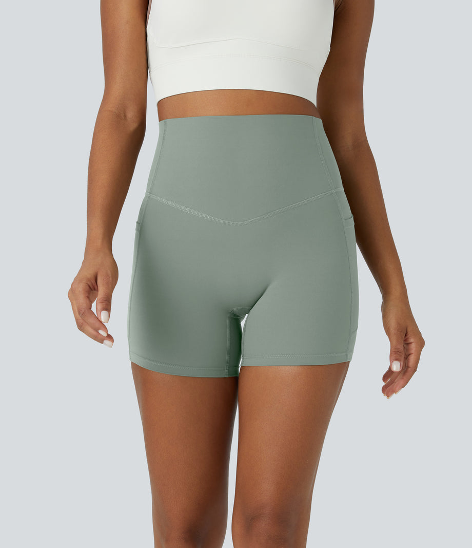 Halara UltraSculpt™ High Waisted Tummy Control Side Pocket Shaping Training Biker Shorts 5'' - Iceberg Green
