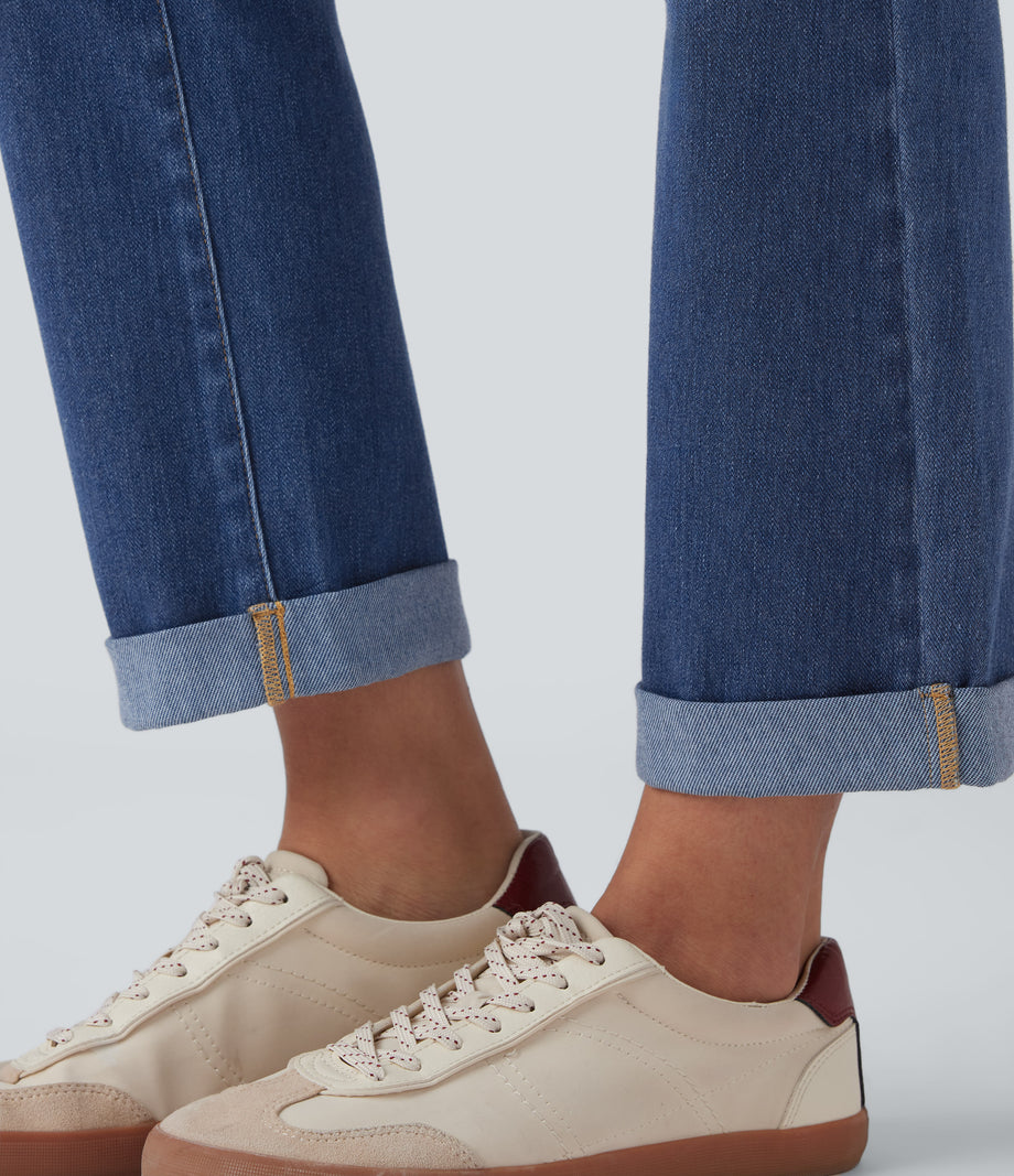 Halara Flex™ High Waisted Rolled Hem Casual Slim Jeans with Pockets - Tide Blue Denim