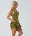 SoftlyZero™ Airy Cut Out 2-in-1 Pocket Cool Touch Longer Active Dress-UPF50+ - Olive Green