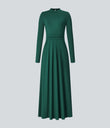 Mock-neck Long Sleeve Pocket Flare Maxi Casual Dress - Rain Forest