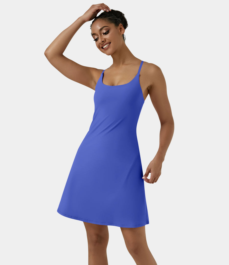 SoftlyZero™ Airy Cut Out 2-in-1 Pocket Cool Touch Longer Active Dress-UPF50+ - Aster Blue