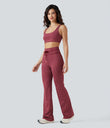 High Waisted Drawstring Stripe Flare Yoga Pants with Pockets - Crimson Rose