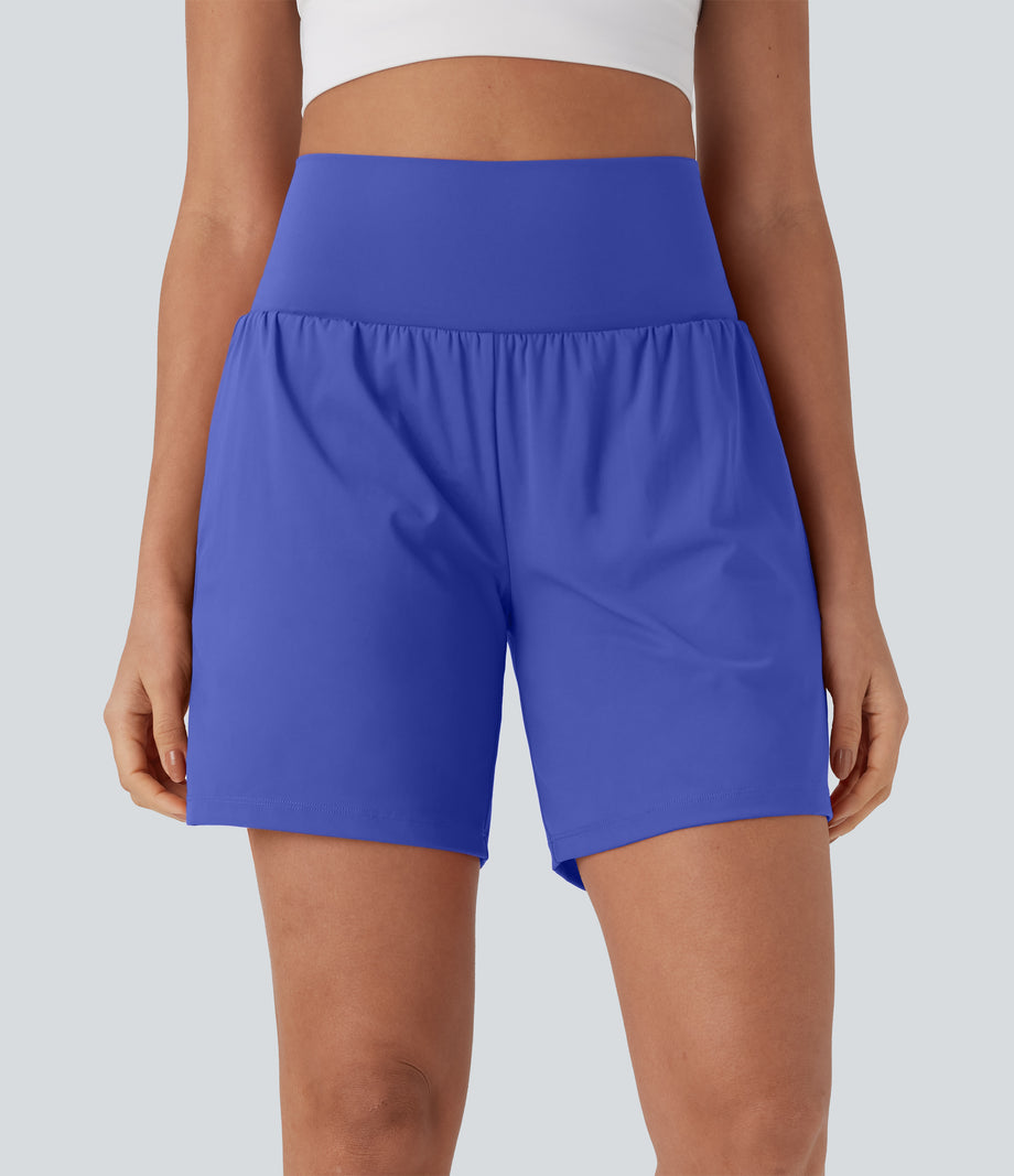 SoftlyZero™ Airy Super High Waisted 2-in-1 Cool Touch Yoga Shorts 7" with Pockets - Aster Blue