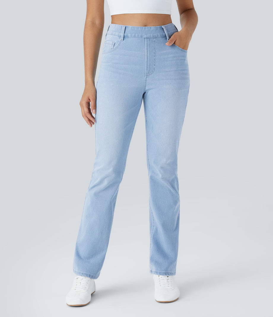 Halara Flex™ High Waisted Pockets Washed Casual Bootcut Jeans - Light Azure Denim