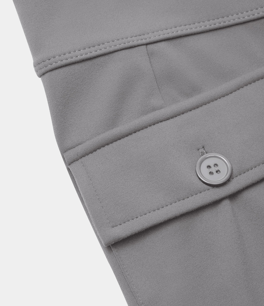 High Waisted Side Flap Pocket Flare Casual Cargo Pants - Silent Storm