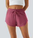 Mid Rise Drawstring Contrast Mesh 2-in-1 Flowy Running Shorts 3'' - Rose Wine