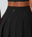 Breezeful™ High Waisted Pleated 2-in-1 Contrast Mesh Quick Dry Dance Stirrup Skirted Leggings with Pockets - Black