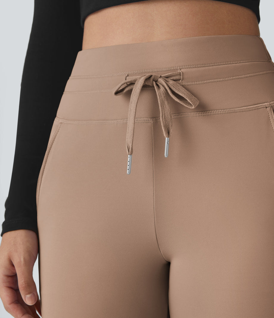 SoftlyZero™ Plush High Waisted Drawstring Pocket Plain Full Length Joggers - Beaver Fur