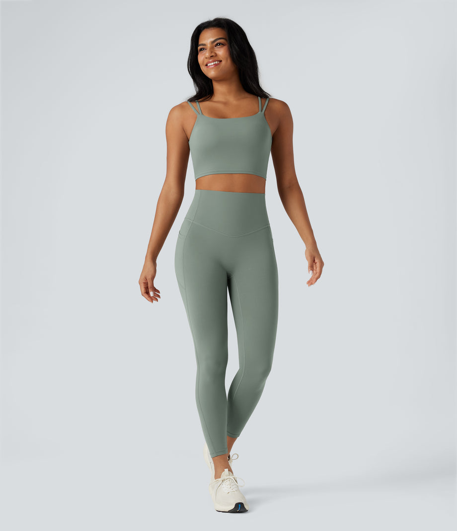 Halara UltraSculpt™ Double Straps Twisted Backless Cropped Yoga Tank Top - Iceberg Green