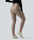 High Waisted Stretchy PU Fleece Casual Leggings with Pockets - Sinopia Fresco