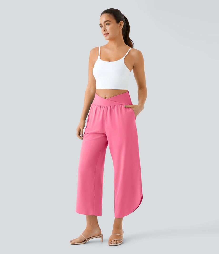 Breezeful™ High Waisted Crossover Quick Dry Resort Pants with Pockets - Pink Lemonade